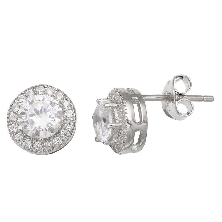 Silver Treasures Clear 7mm Stud Earrings