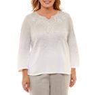 Alfred Dunner Lakeshore Drive 3/4 Sleeve Split Crew Neck Pullover Sweater-plus