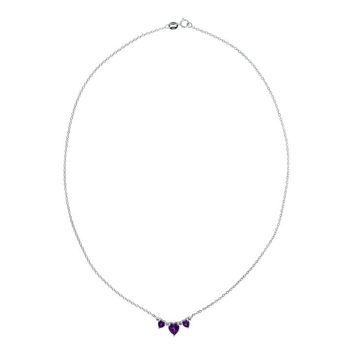 Genuine Amethyst Heart-shaped 3-stone Sterling Silver Necklace