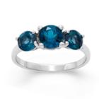 Womens Topaz Blue Sterling Silver 3-stone Ring