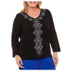 Alfred Dunner High Roller 3/4 Sleeve V Neck T-shirt-plus