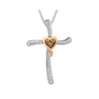 1/5 Ct. T.w. White And Champagne Diamond Heart Cross Pendant Necklace