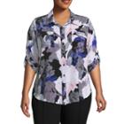 Worthington 3/4 Sleeve Button Front Woven Blouse - Plus