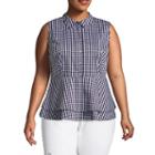 Boutique + Sleeveless Scoop Neck Woven Gingham Blouse-plus
