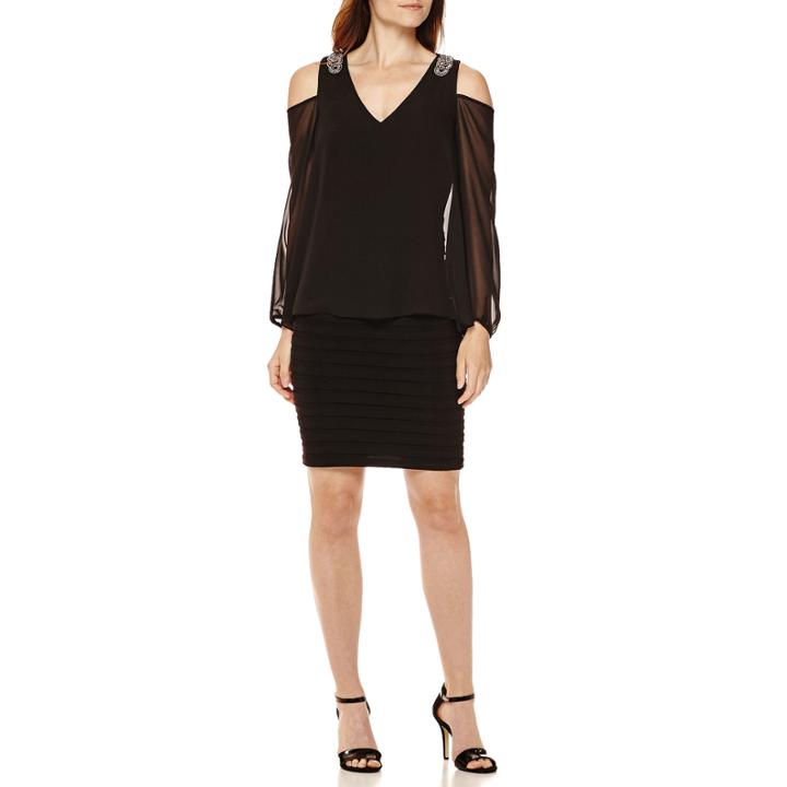 Scarlett Cold-shoulder Pearl-trim Sheath Dress