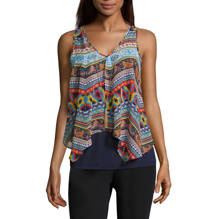 By & By Sleeveless V Neck Woven Stripe Blouse-juniors