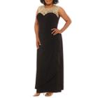 Atelier Danielle Sleeveless Applique Embellished Embroidered Evening Gown - Plus
