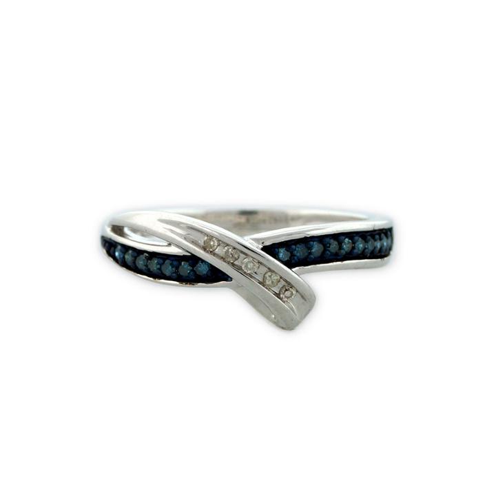 Sterling Silver Blue And White Diamond Bypass Ring