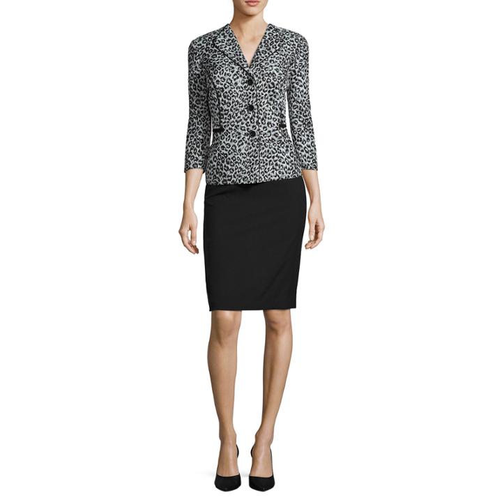 R & K Originals 3/4-sleeve Leopard-print Jacket & Skirt Suit Set