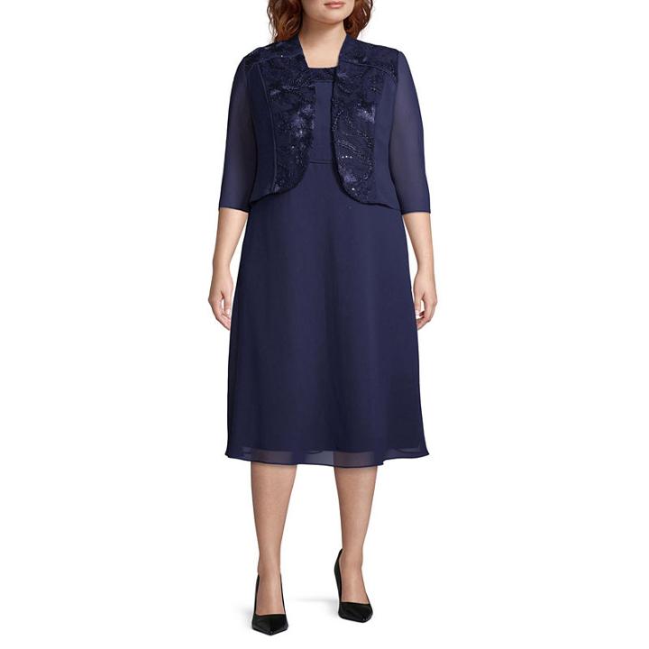 Maya Brooke Long Sleeve Jacket Dress-plus