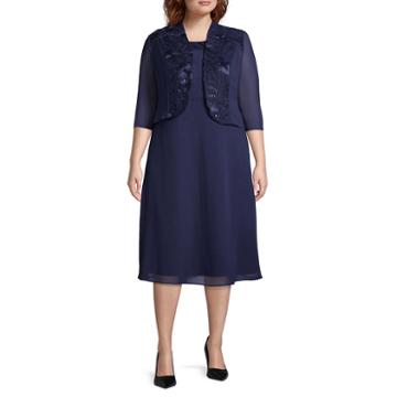 Maya Brooke Long Sleeve Jacket Dress-plus