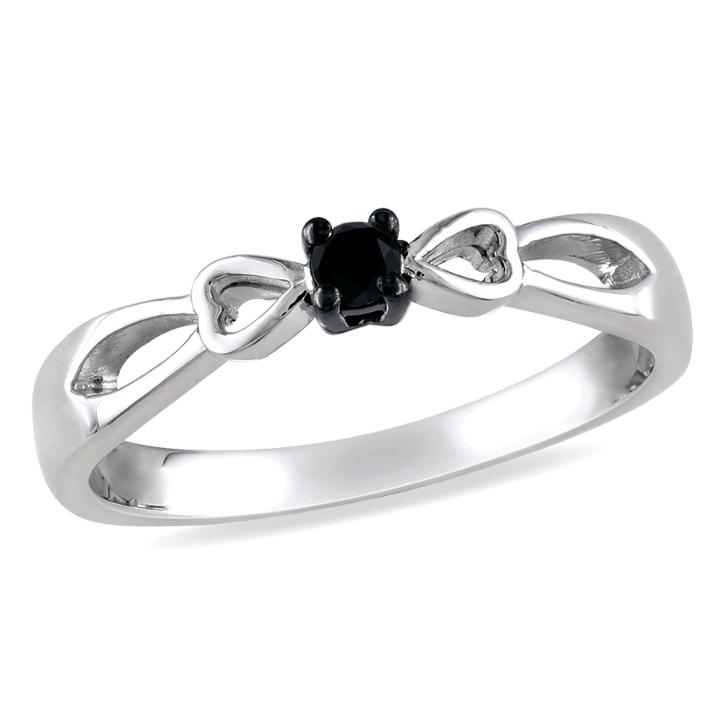 Womens 1/10 Ct. T.w. Color Enhanced Round Black Diamond Sterling Silver Promise Ring