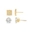 2 Pair White Cubic Zirconia 18k Gold Stainless Steel Earring Sets