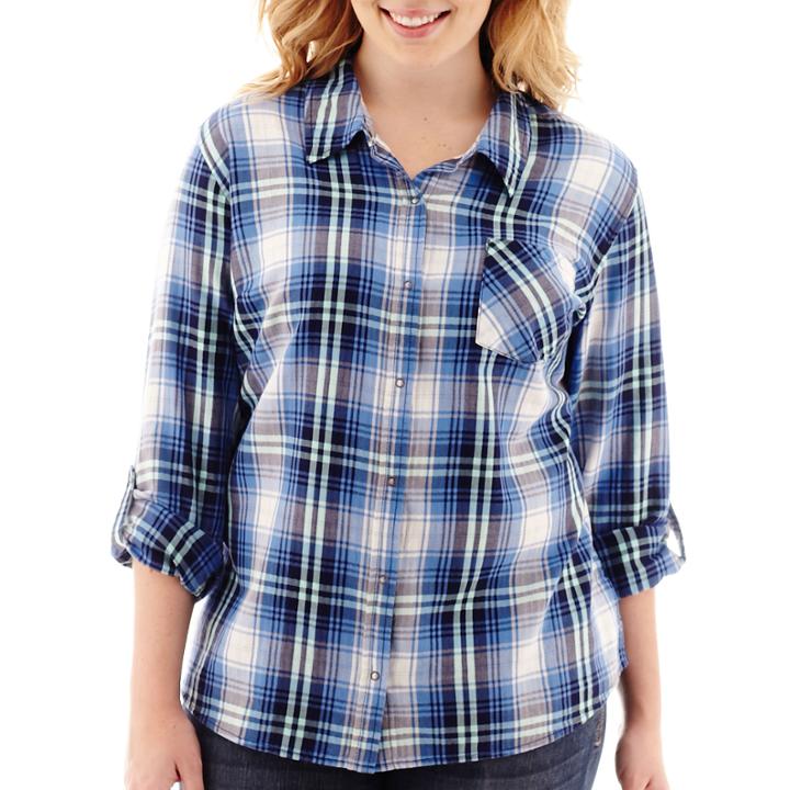 Arizona Long-sleeve Plaid Shirt - Juniors Plus