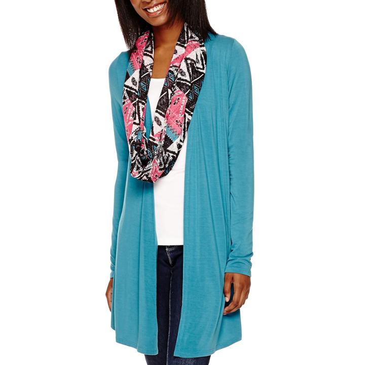 Self Esteem Long-sleeve Lace-back Cardigan With Scarf
