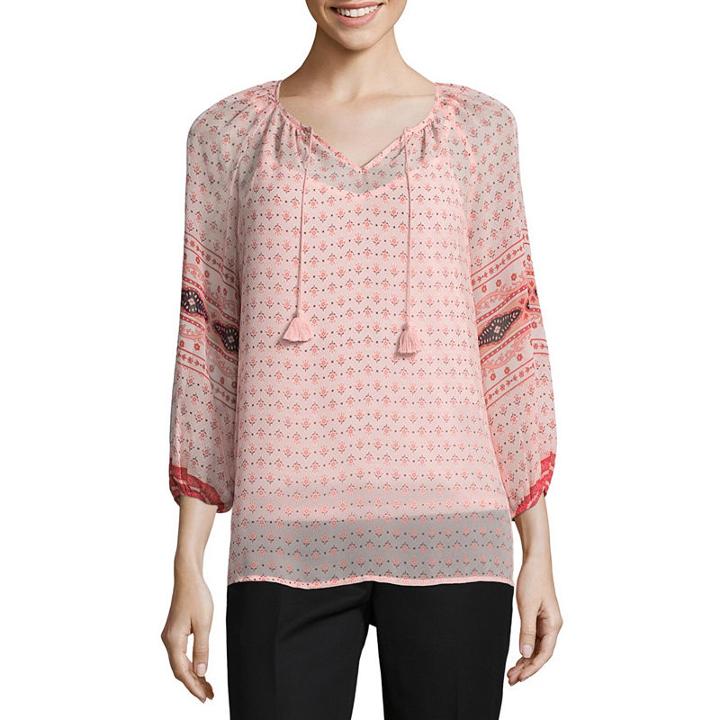 Liz Claiborne 3/4 Sleeve Peasant Top - Tall