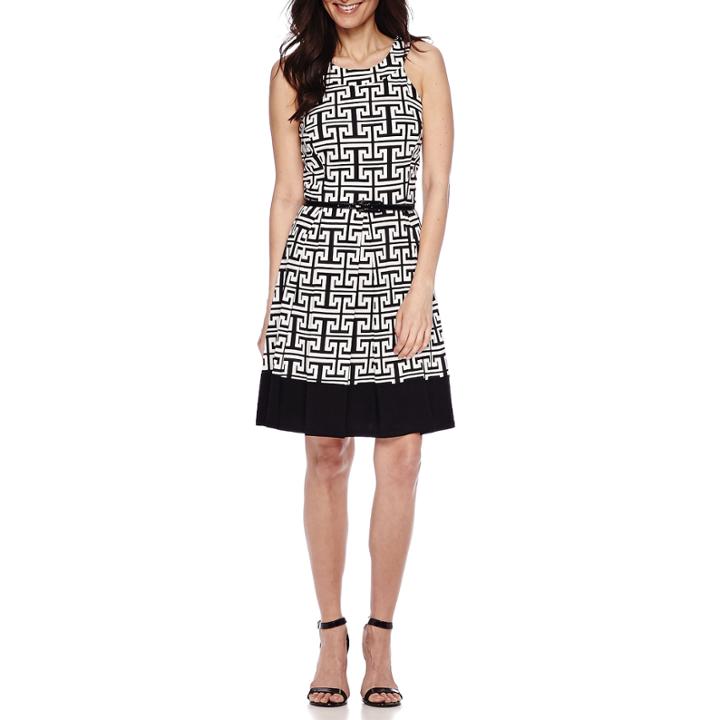 Tiana B Sleeveless Halter Neck Belted Fit-and-flare Dress - Petite