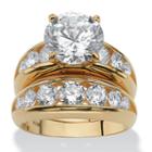 Diamonart Womens Greater Than 6 Ct. T.w. White Cubic Zirconia Gold Over Silver Bridal Set
