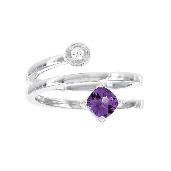 Sterling Silver Diamond Accent And Genuine Amethyst Spiral Ring