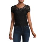 Almost Famous Short Sleeve Round Neck Lace Blouse-juniors