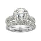 100 Facets By Diamonart Sterling Silver Cubic Zirconia Bridal Ring Set