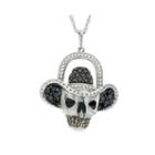 Genuine Black Spinel Skull And Hat Sterling Silver Pendant Necklace