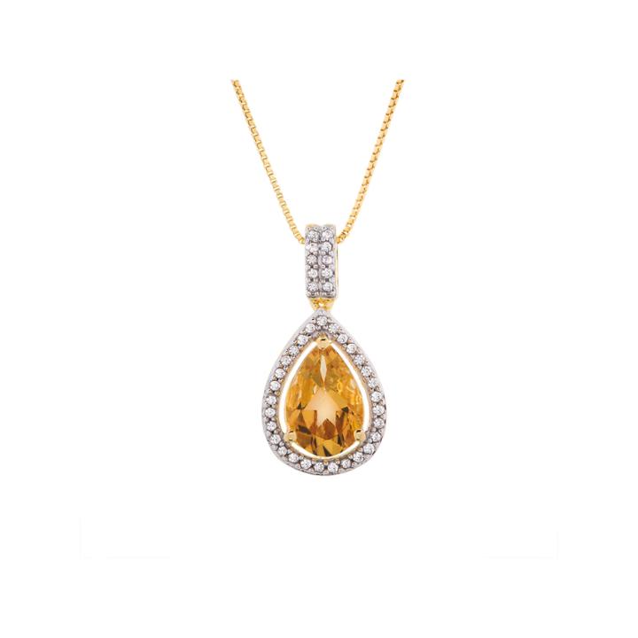 Yellow Citrine Pear Gold Over Silver Pendant