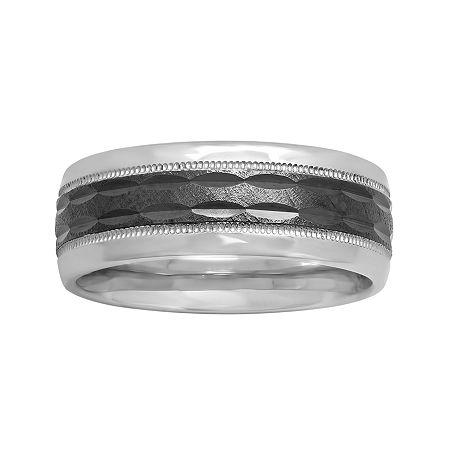 Mens 8mm Comfort Fit Two-tone Sterling Silver Ring