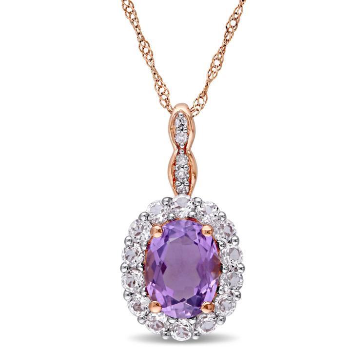 Womens Diamond Accent Purple Amethyst 14k Gold Pendant Necklace