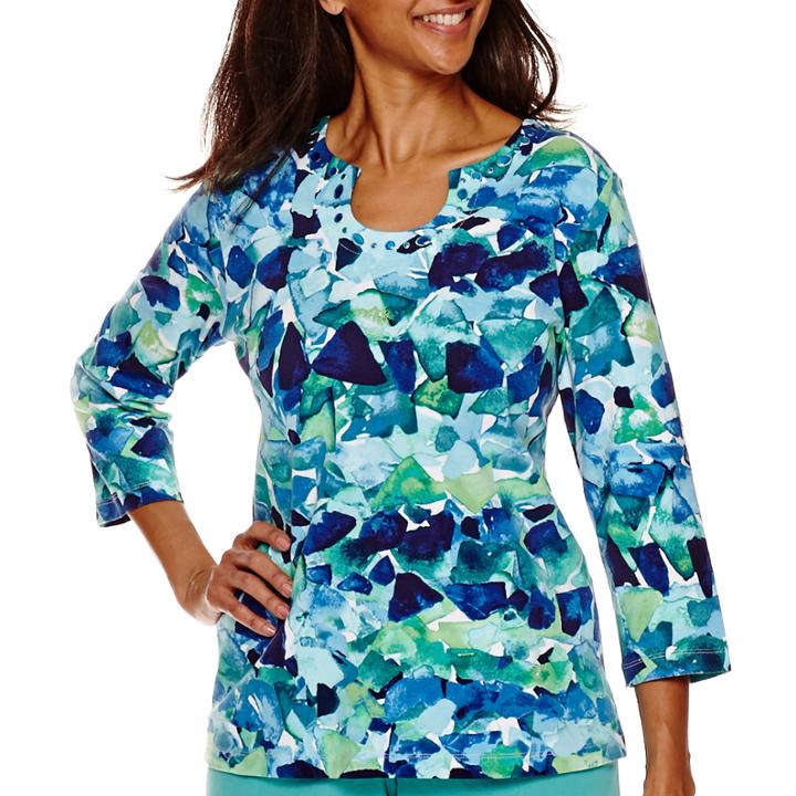 Alfred Dunner 3/4-sleeve Tile Printed Top