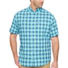 Izod Saltwater Printed Dockside Chambray Short Sleeve Plaid Button-front Shirt-big And Tall