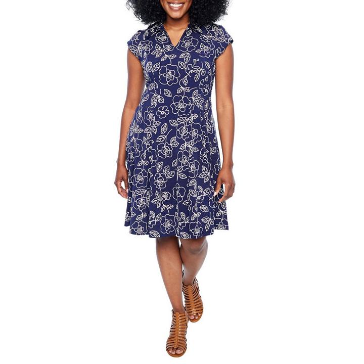 Robbie Bee Short Sleeve Floral A-line Dress-petite