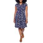 Robbie Bee Short Sleeve Floral A-line Dress-petite