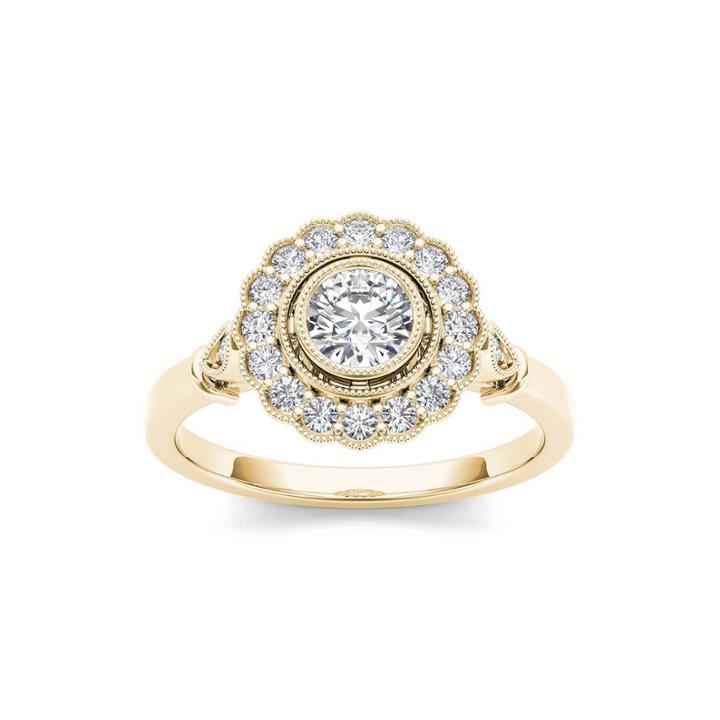 1/2 Ct. T.w. Diamond Flower Halo 10k Yellow Gold Engagement Ring