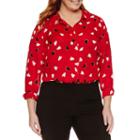 Liz Claiborne Long Sleeve Button Front Heart Print Blouse-plus