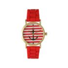 Olivia Pratt Womens Horizontal Stripe Anchor Emblem Dial Red Silicone Watch