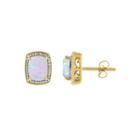 Cushion Multi Color Opal 10k Gold Stud Earrings