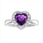Womens Lab Created Amethyst Purple Sterling Silver Heart Cocktail Ring