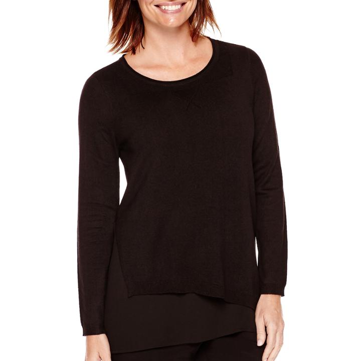 Worthington Long-sleeve Layered High-low Sweater - Petite