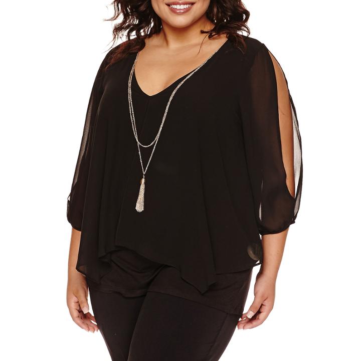 By & By 3/4-sleeve Knit-to-woven Top - Juniors Plus