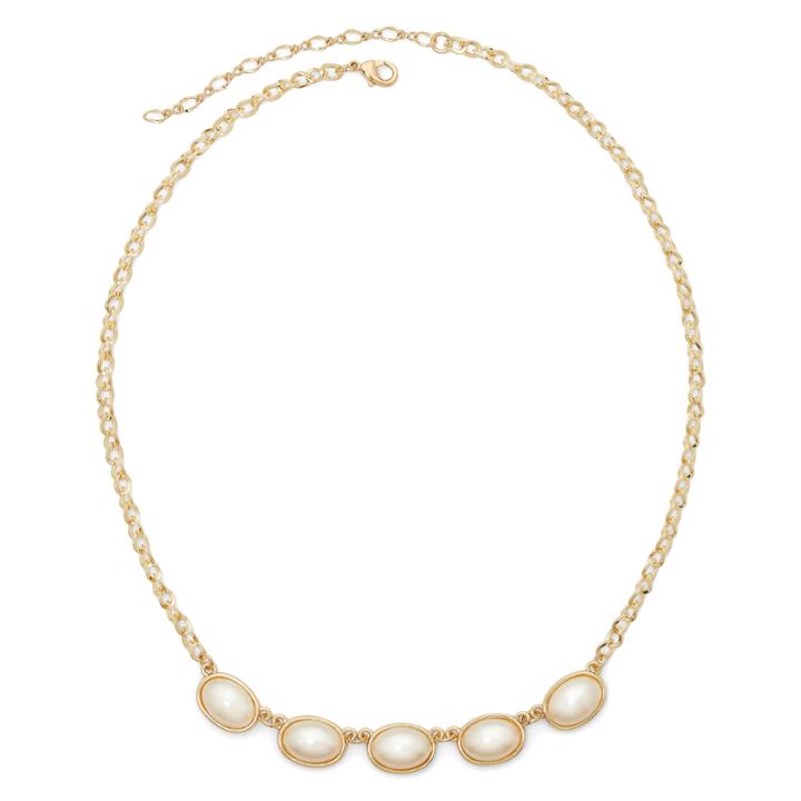 Vieste Simulated Pearl Gold-tone Frontal Necklace