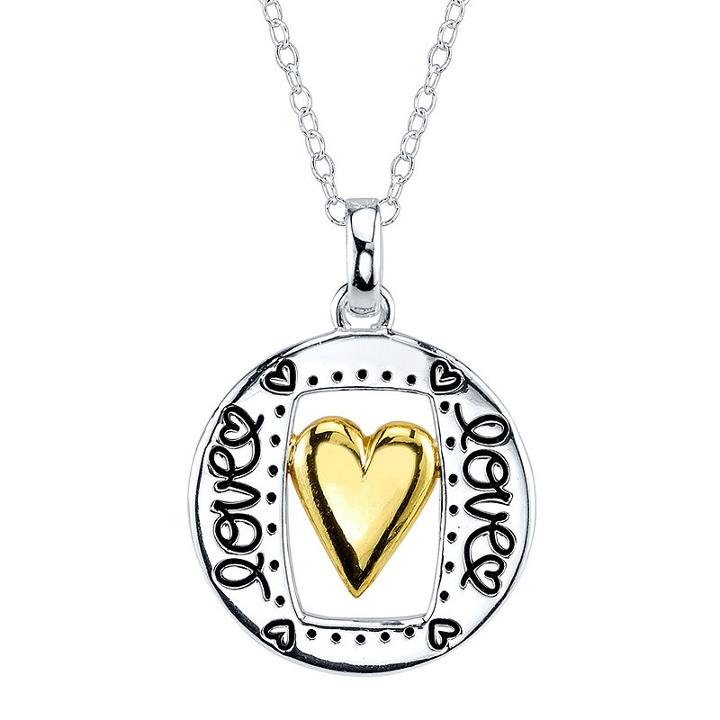 Footnotes Sterling Silver With Yellow-tone Flash Gold Plating Love Pendant Necklace