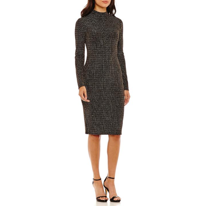 Bold Elements Shine Mock Neck Bodycon Dress