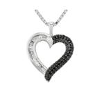 1/4 Ct. T.w. White And Color-enhanced Black Diamond Sterling Silver Heart Pendant Necklace
