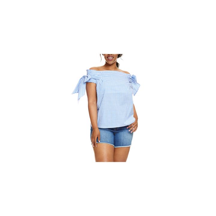 Fashion To Figure Campbell Gingham Off Shoulder Blouse - Plus