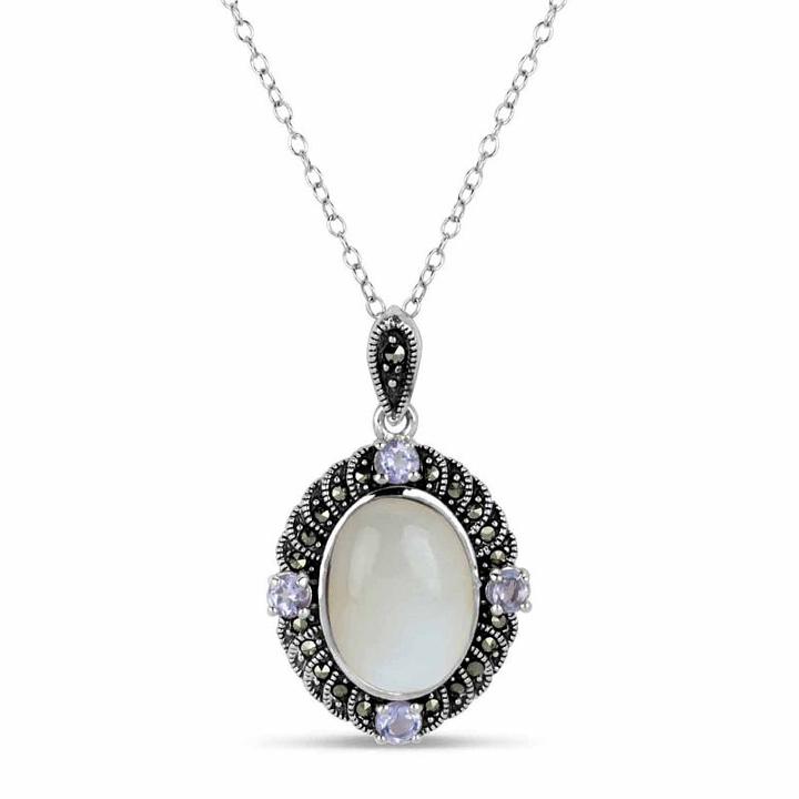 Swarovski Womens Genuine Black Marcasite Oval Pendant Necklace