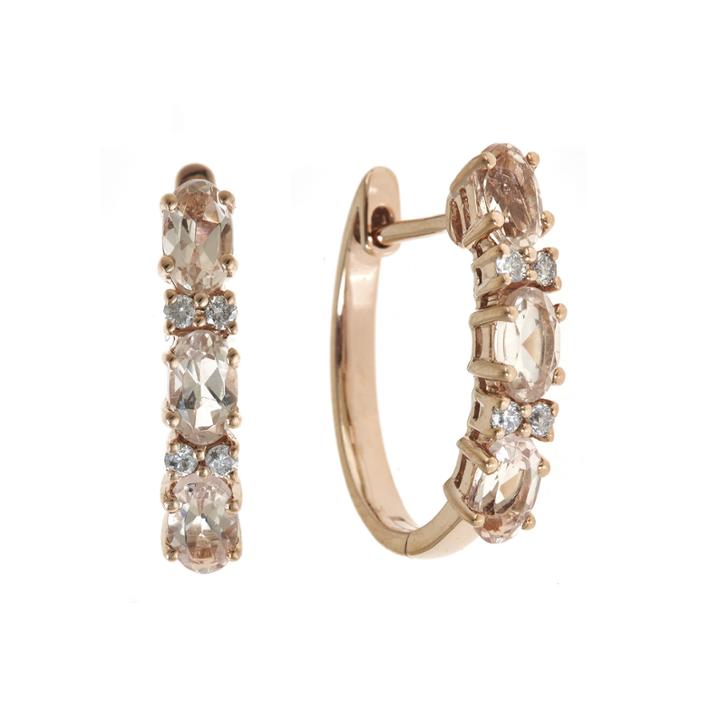 Limited Quantities Genuine Morganite And 1/10 Ct. T.w. Diamond Hoop Earrings