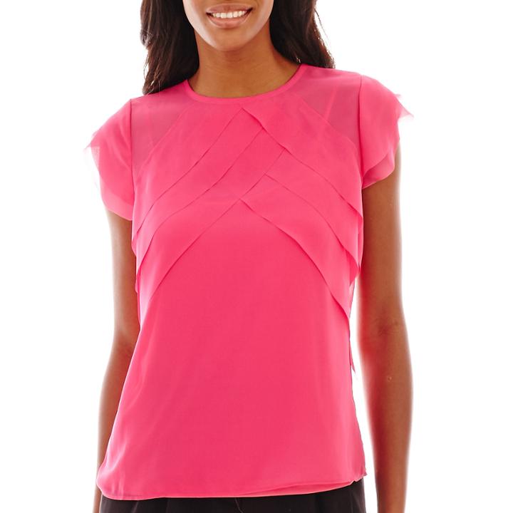 Liz Claiborne Short-sleeve Pleated Blouse With Cami