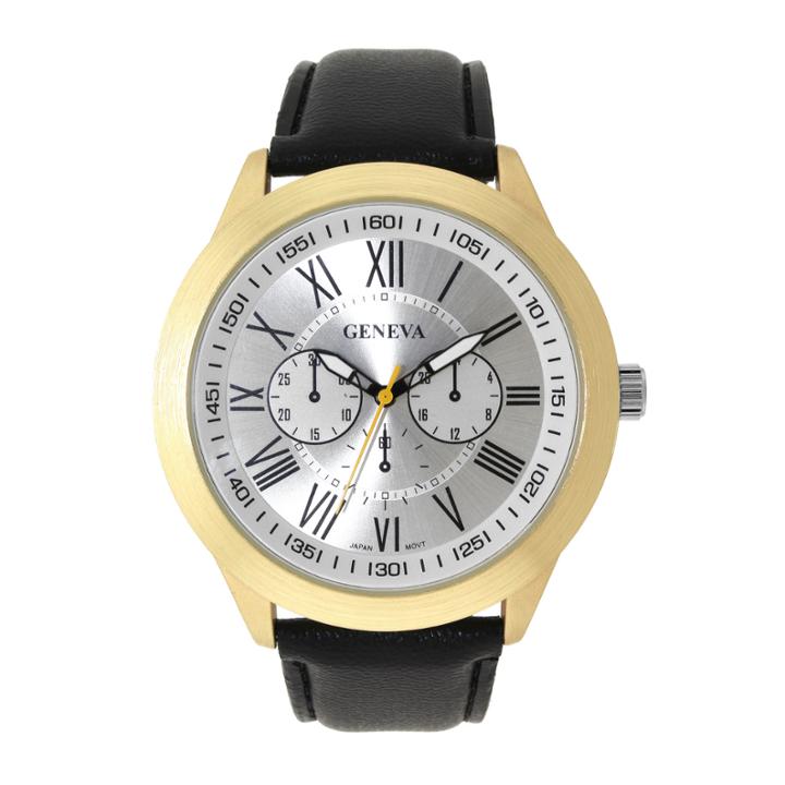 Geneva Mens Black And Gold-tone Strap Watch
