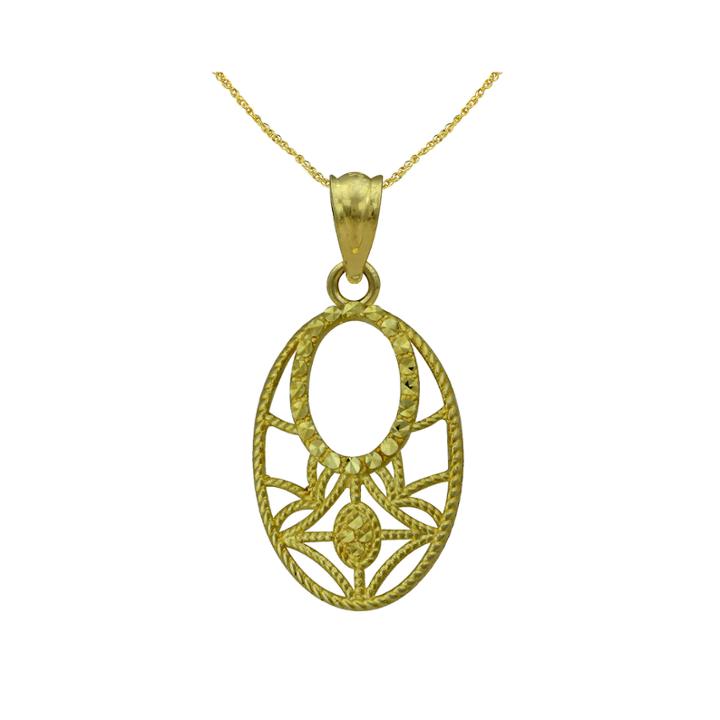 10k Yellow Gold Open-cut Oval Pendant Necklace